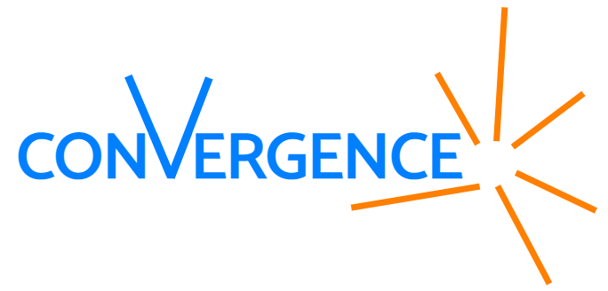 Notre logo : le mot CONVERGENCE suivi de lignes convergentes symbolisant le rassemblement de connaisances et de savoirs.